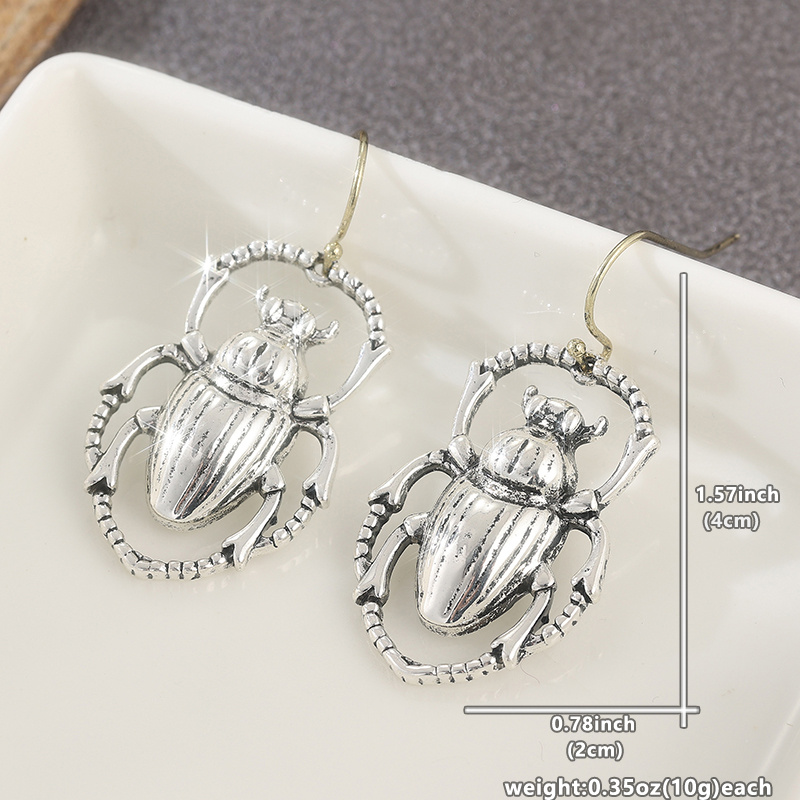 Handcrafted Brass Art Deco Drop Earrings with Scarab Detailing